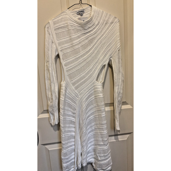 NEW Pretty Garbage White Fitted Knit Sweater Dress Small BodyCon - Picture 1 of 6